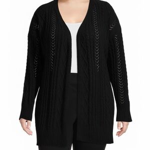 Terra & Sky Women's Black Chenille Knit Sweater Open Cardigan Plus Size 0x NWT